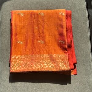 Pretty Orangish Red and Gold Silk Indian Saree with blouse